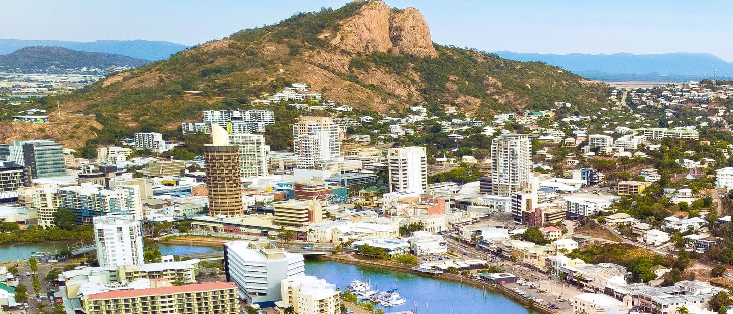 Townsville harbour with Castle Hill rising behind the city